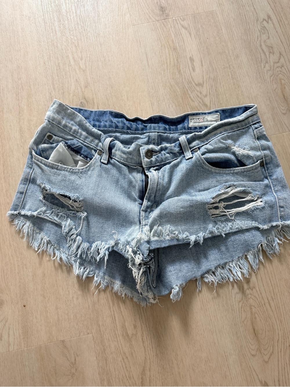 pistola Light Wash Distressed Denim Cutoff Shorts size large